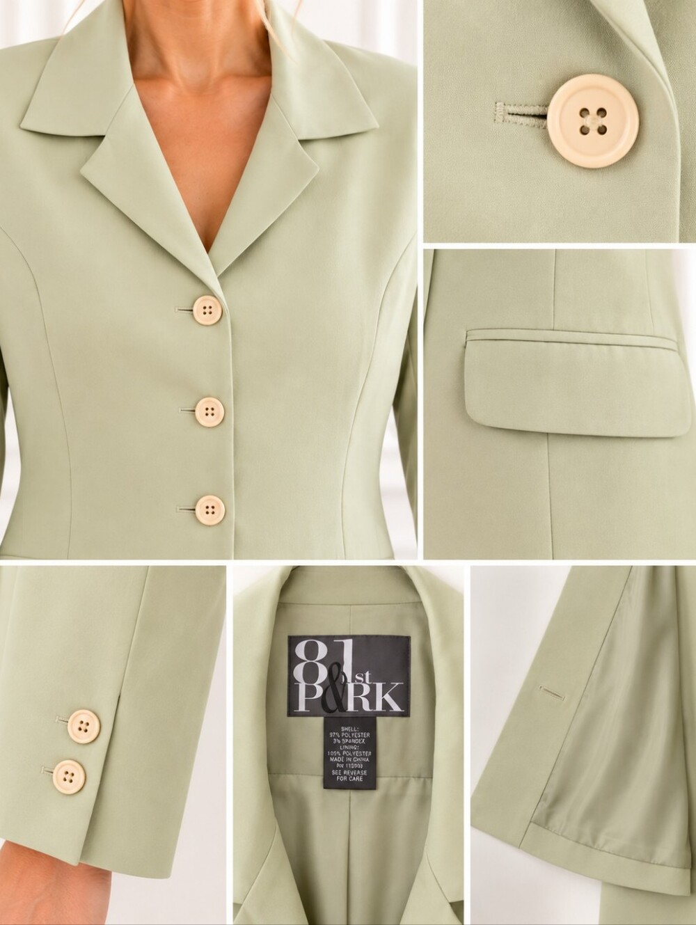 81st & Park Sage Green Tailored Four Button Blazer Jacket | Size Large - Picture 4 of 9
